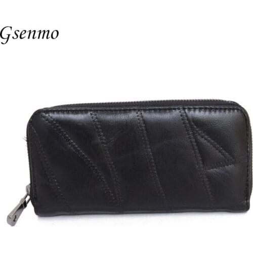 2016 New Genuine Leather Bag Solid Womans Wallet Purse Brand Woman Long Wallet With Phone Cases