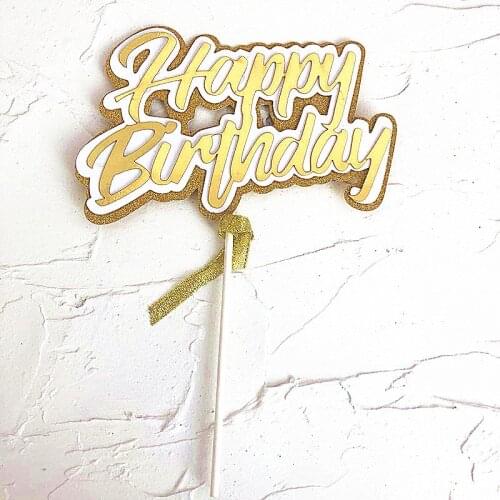 New Happy Birthday Cake Topper Glitter Gold Paper Cupake Topper Flags for Baby Kids Birthday Party Cake Decorations Baby Shower