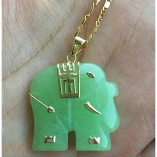 Charming! Light Green Jade Elephant Pendant Necklace 18'' AAA Grade