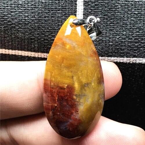 Natural Red Yellow Pietersite Necklace Pendant Jewelry For Woman Lady Man 26x19x7mm Water Drop Beads Silver Namibia Stone AAAAA