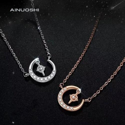 AINUOSHI Fashion C Shape Pendant Necklace 925 Sterling Silver New Woman Necklace High Quality Jewelry Zircon Choker collar gift