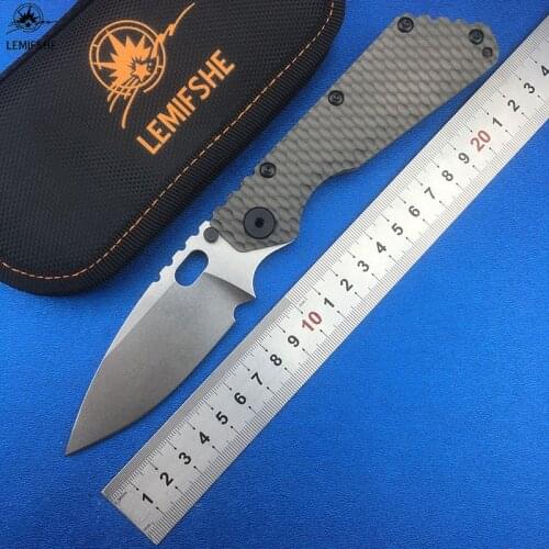 LEMIFSHE SMF Folding Knife D2 blade Titanium Nudist/Pits handle Copper washer kitchen outdoors hunting utility Knives EDC Tools