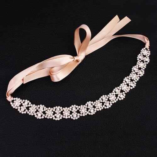 SLBRIDAL Ribbon Rhinestones Crystals Wedding Headband Alloy Flower Bridal Hair accessories Fashion Girls Women Hairband Jewelry