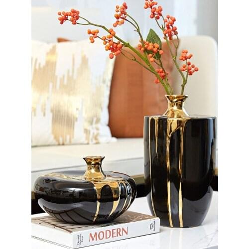 Modern Ceramic Gilt Vase Home Simulation Flower Pot Decoration New Chinese Style Living Room Home Soft Decoration Accessories
