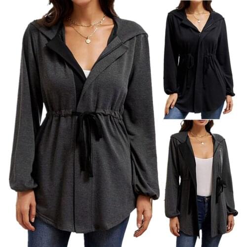 Korean style loose jacket long womens windbreaker fashion corset ladies cloak windbreaker 2021 spring and autumn jacket gray