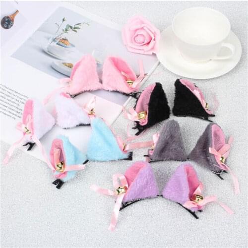 Y2k Black Cat Ears with Bell Hair Clip Cosplay Party Fox Anime Ears Costume Hair Clip Halloween Gift Girls Hair Accessories
