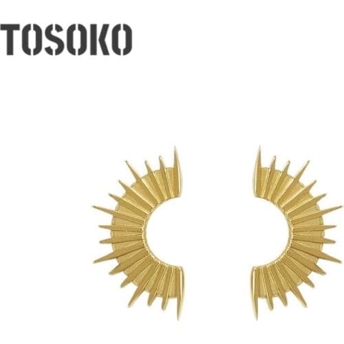 TOSOKO Stainless Steel Jewelry Semicircle Moon C-Type Sun Light Earrings Womens 18 K Gold Retro Earrings BSF500