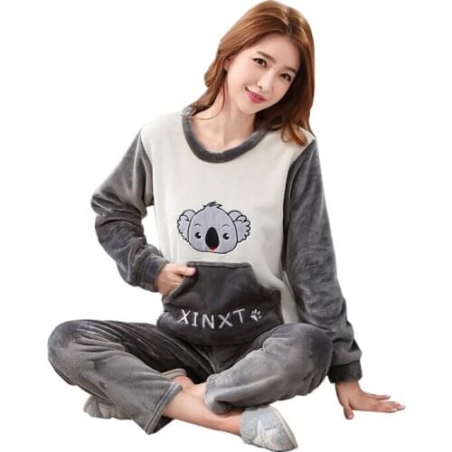 Women Pyjama Winter Flannel Pajama Set Long Sleeve Women Sleepwear Big Size 2XL Women Lounge Nightwear