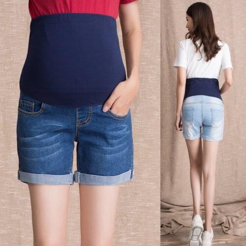 Maternity Womens Jean Shorts Indigo Blue Baby Roll Hem Secret Fit Belly Pregnancy Denim Short