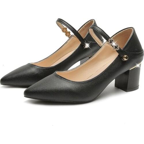 2019 autumn Female pointed lady sexy high heels black with thick with wild single women shoes Sandalias femeninas U14-43