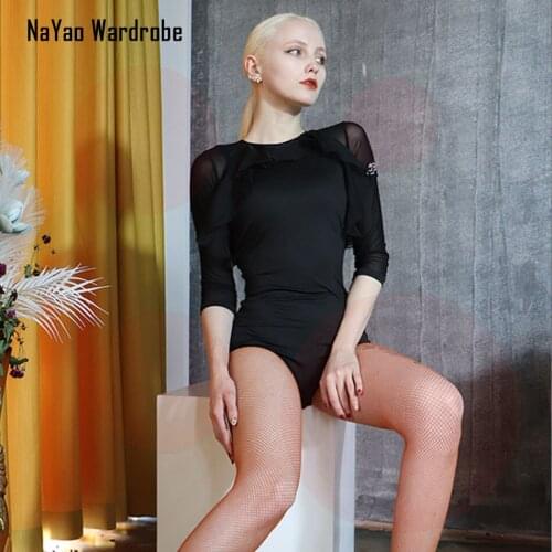 2020 New TL668 Latin Dance Dress Women Bodysuit Half Sleeve Lotus Neck Tops for Ballroom Tango Chacha Dancing Performamnce