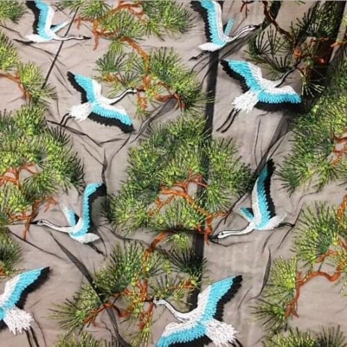 1 Yard Lace Fabric Forest Bird Embroidery Fashion High-end Womens Dress Cloth French African Lace Fabric 130cm Wide