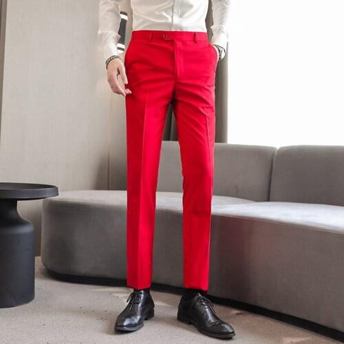 10 Colour M-6XL 2021 New Boutique Fashion Pure Color Thin Mens Casual Business Suit Pants Wedding Dress Costume Trousers