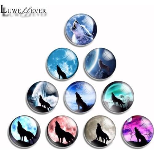 10mm 12mm 14mm 16mm 20mm 25mm 486 Cool Wolf Mix Round Glass Cabochon Jewelry Finding 18mm Snap Button Charm Bracelet
