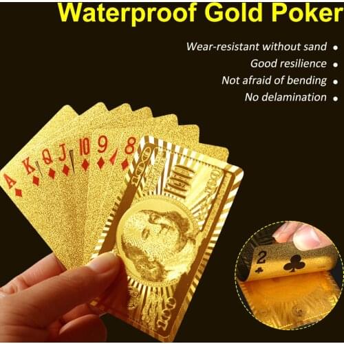 Top 2 Sets Playing Cards Gold Waterproof Plastic PET Playing Cards Poker Cards Poker Game Tools for Family Game Party Board Game