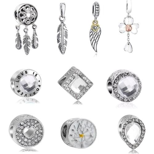 2Pcs/lot Silver Color Feather Ferris Wheel Pendant fit Brand Charms Bracelets DIY Jewelry Women Silver Jewelry Accessories