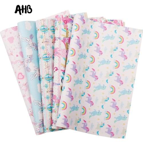AHB Synthetic Leather Fabric Rainbow Unicorn Leather for Sweet Festival DIY Hair bow Fabric Sewing 22*30cm Faux Leather Sheets