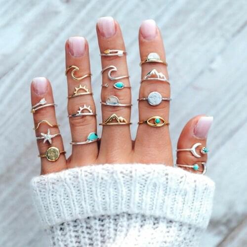 Accessories Arrow Sun Starfish Compass Moon Eyes Wavy High Mountain Ring Set for Women Wholesale