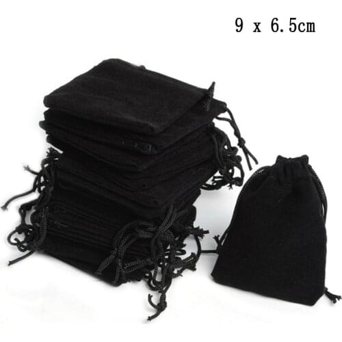 50-100-500pcs/ 9x6.5cm Black Drawstring Velvet Flannel Bags & Pouches Jewelry Bags Gift Packaging Bag