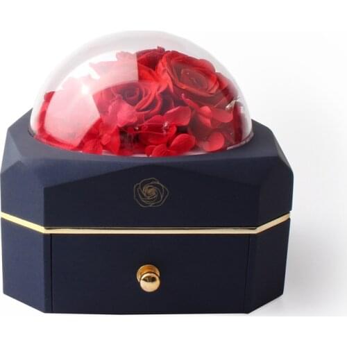 Immortal flowers LED eternal flower lover birthday gift jewelry display gift box storage ring acrylic cover removable battery