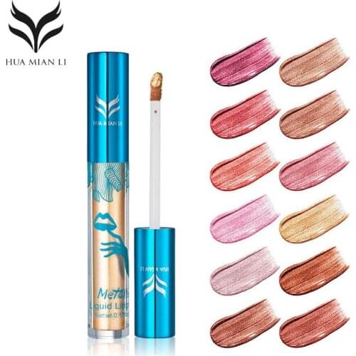 Lip Gloss Metal Pearlescent Liquid Lipstick Long-lasting Non Fading Lip Gloss High Quality 12 Colors Waterproof Makeup Cosmetic