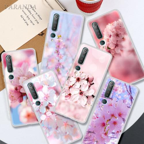 Plant Pink Flower Cherry Case For Xiaomi Mi 11 Poco X3 NFC 9T 10T Note 10 Lite 5G 10s CC9e M3 A2 Translucent Soft Phones Cover