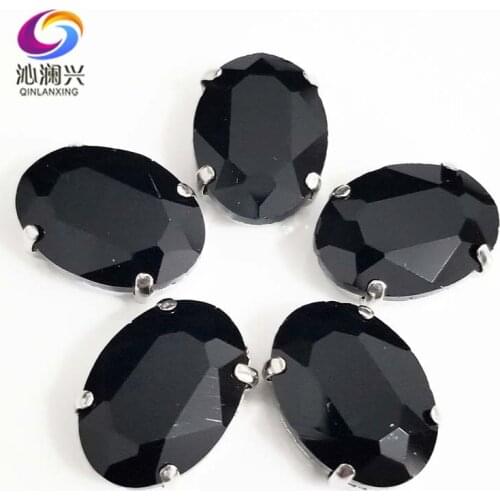 Black oval shape High quality Glass Crystal flatback sew on claw rhinestones with holes,Diy/Clothing accessories SWT02