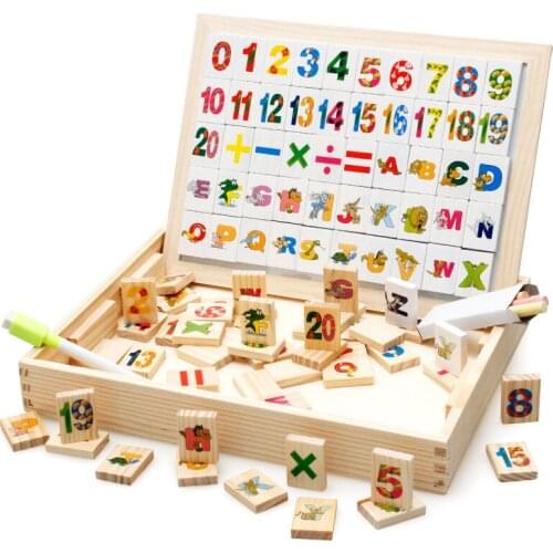 Wooden Puzzle Math Learning Toy Multi-function Drawing Board Wooden Childrens Writing Board Double-sided Magnetic Drawing Board