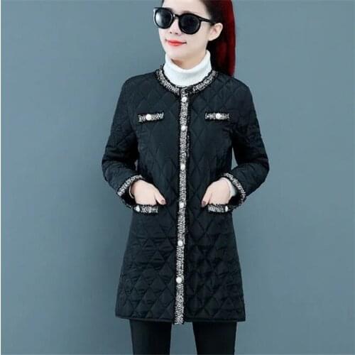 Long Cotton Coat Winter Loose Wadded Jacket Women O-Neck Button Lightweight Warm Patchwork Tassels Outerwear Femme Padded Coat