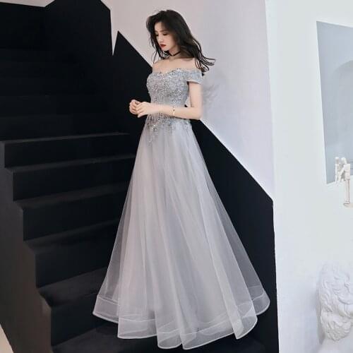 Long Evening Dresses 2021 Applique Party Dress Lace Up Back Formal Prom Gowns