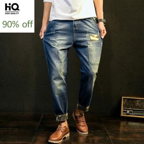 Japanese Harajuku Men New Zipper Jeans Spring Fashion Full Pants Loose Fit Harem Pants Male Ripped Military Pants Plus Size40 42