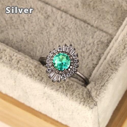 Hot sale fashion 925 Sterling Silver Elegant chrysanthemum Ring Platinum zirconium clear green crystal jewelry womens gift