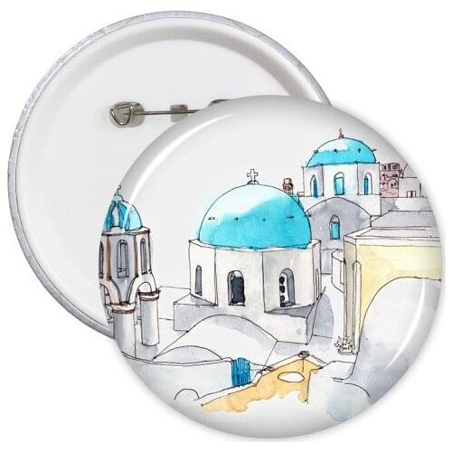 Imerovigli Village in Santorini Greece Round Pins Badge Button Clothing Decoration Gift 5pcs