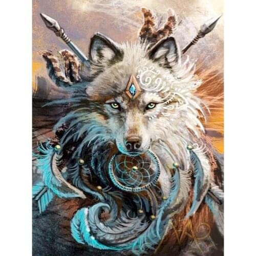 Canvas Picture King Wolf Diamond Painting Animal Round Diamond Embroidery Set 5D DIY Diamond Art Mosaic Cross Stitch Home Decor