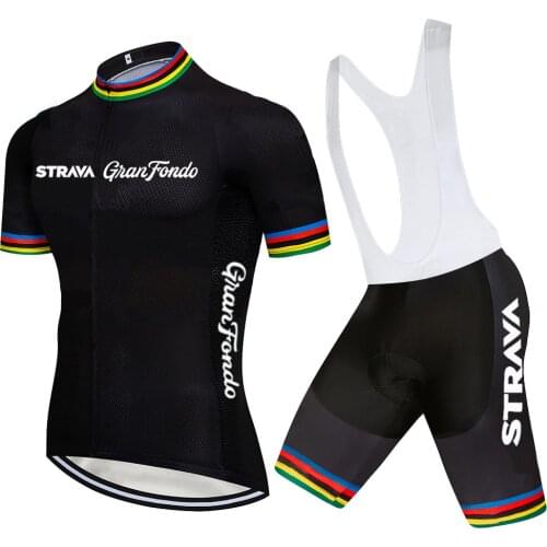 Summer Men Pro 2021 Team STRAVA Cycling Jersey Set BLACK Rainbow Stripes Cycling Clothing Road Bike Suit Maillot Ropa Ciclismo