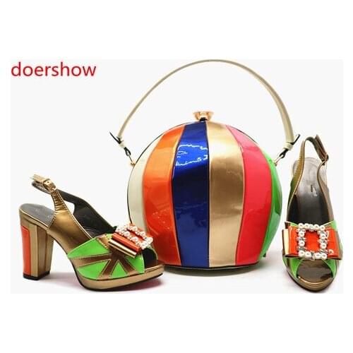 Doershow Italian Matching Shoe and Bag Set Wedges Heel Italian Shoe With Matching Bag top Quality Italy Shoe And Bag Set!MQ1-12