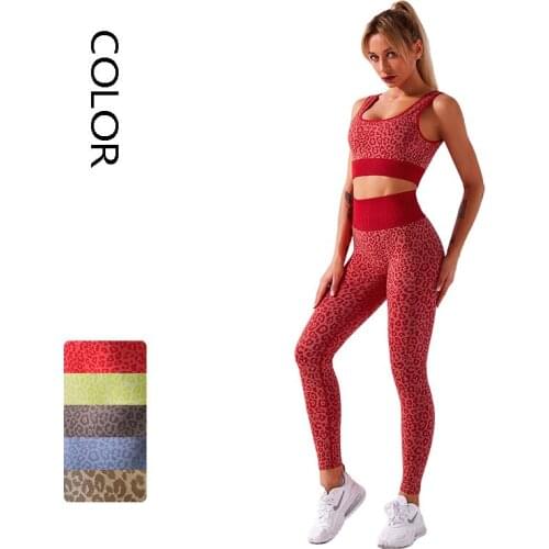 Woman Gym Sexy Leopard Tie Dye Sports Wear Workout Suit Crop Tops With Leggings Yoga Sets Fitness rose bear