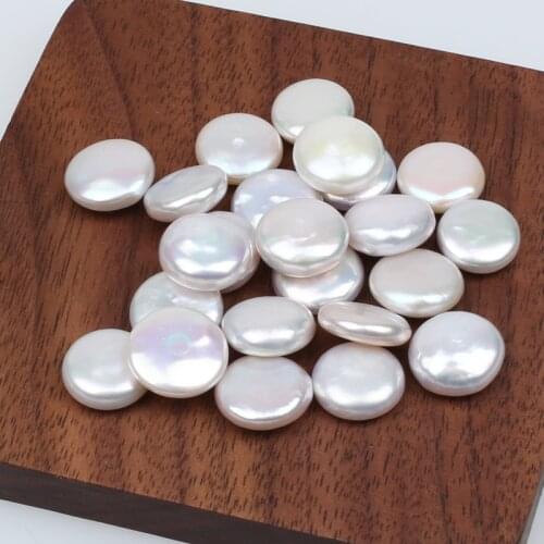 Round coin natural white real pearl water oyster 12-13mm smooth surface high quality