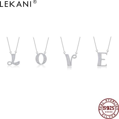 LEKANI 925 Sterling Silver Necklaces For Women 5A Cubic Zirconia Alphabet Pendant Necklace 26 Letters Birthday Gift Fine Jewelry