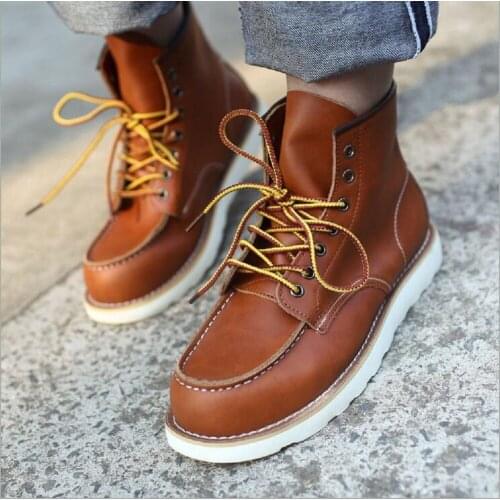 British Style New Outdoor Retro Cross-tied Sewing Solid Genuine Leather Men Ankle Work Boots Male Short Equestrian Botas 201028