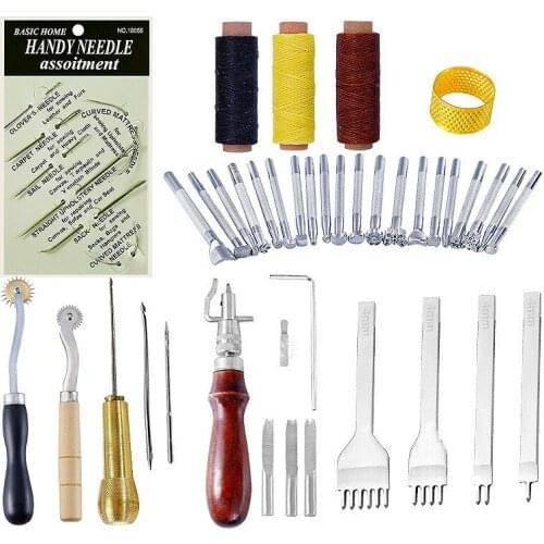 Leather tool set 48 pieces hand leather goods leather art combination hand sewing leather needle wax thread set