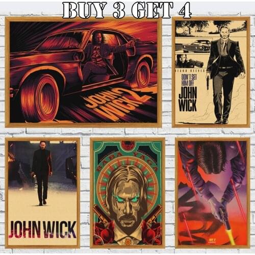 John Wick Retro Style Wall Stickers Thriller Crime Movie Poster Family Wall Kraft Paper Poster Bar Cafe Decor