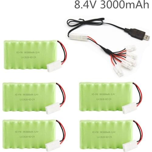 Ni-Mh 8.4v 3000mah Battery With USB Charger For Rc toys Car Tank Train Robot Boat Gun AA 8.4v Rechargeable Battery Pack