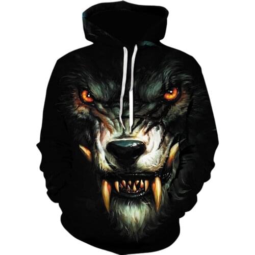 2021 new domineering cold and fierce handsome wild wolf print casual style hoodie 3D printing mens and womens childrens pullo