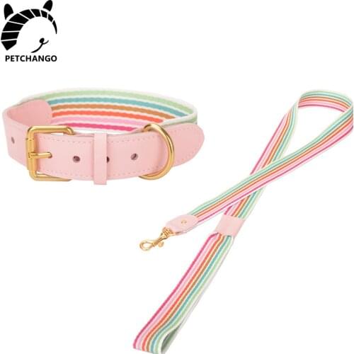 Leather & Cotton Webbing Dog Collar Genuine Leather Collar Leash Set for Dogs Small Medium Large Adjustable Pet Dog Accessories