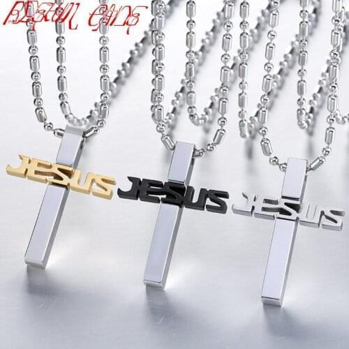 Stainless Steel Cross Pendant Necklace Trendy Necklace for Men Women Black/Gold/Silver Color