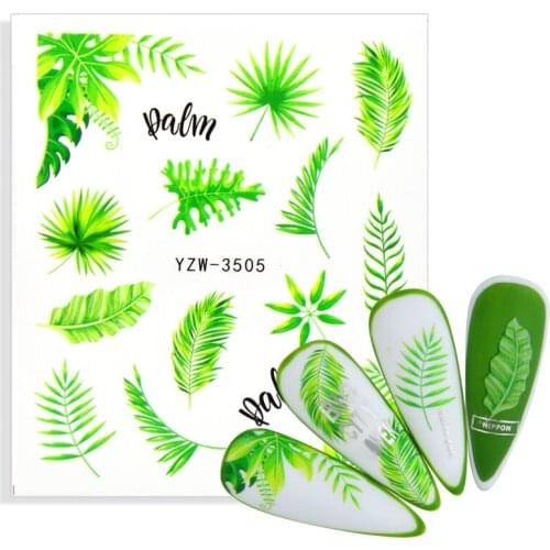 1Pcs Water Nail Decal and Sticker Flower Leaf Tree Green Simple Summer DIY Slider for Manicure Nail Art Watermark Manicure Decor