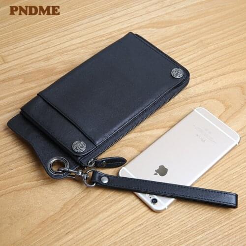 Casual genuine leather large-capacity mens clutch wallet retro natural real cowhide womens long multi-card holder phone purse