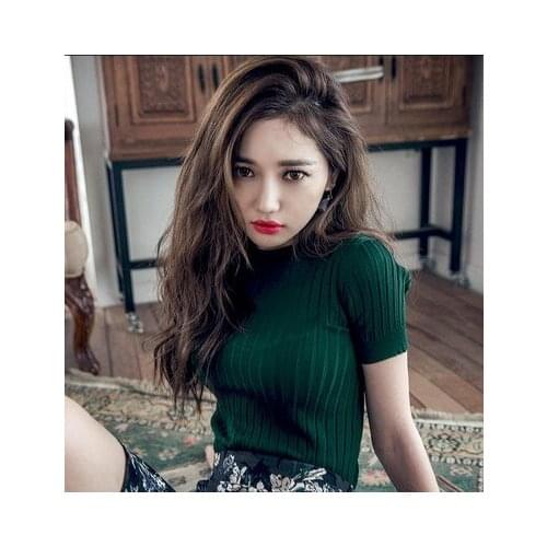 Knitted Slim O-neck Pullover Women Sweater Knitted Shirt Female All-match Basic Half Sleeve Clothing Top