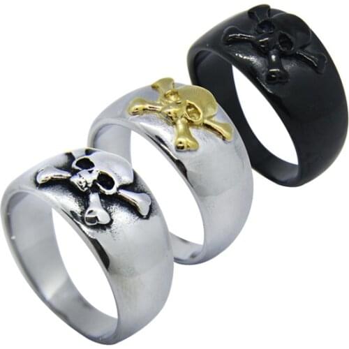 Size 7-12 Cool 316L Stainless Steel Jewelry Black Gold Cross Skull Ring Vintage Mens Ladies Cross Skull Biker Ring